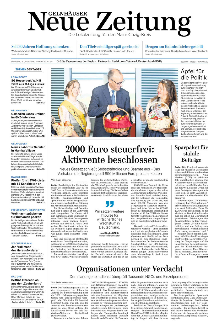 Gelnhäuser Neue Zeitung vom Donnerstag, 16.10.2025