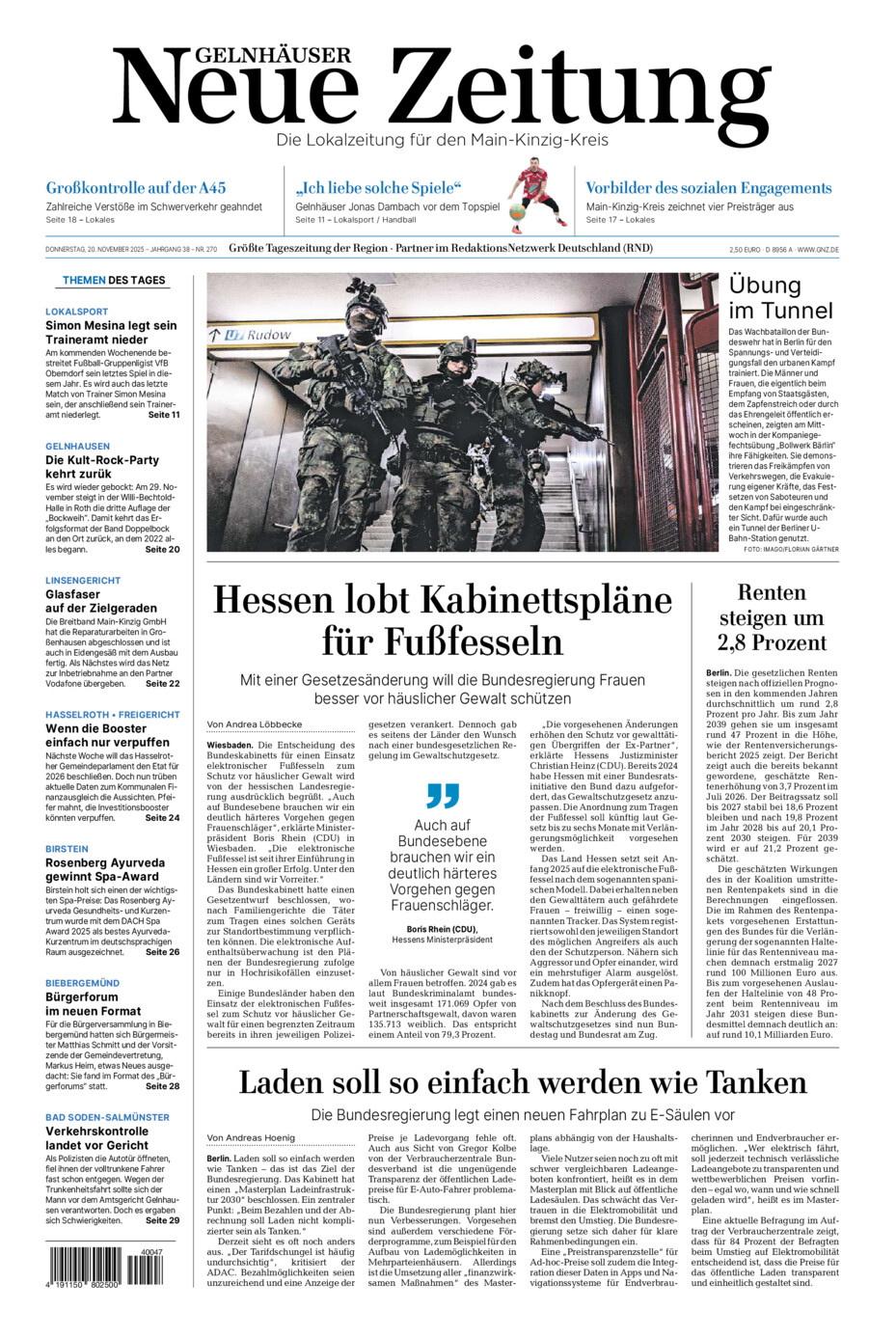 Gelnhäuser Neue Zeitung vom Donnerstag, 20.11.2025