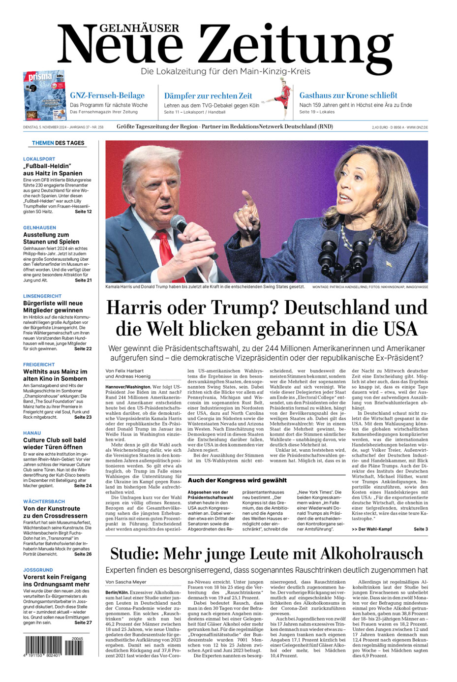 Gelnhäuser Neue Zeitung vom Dienstag, 05.11.2024