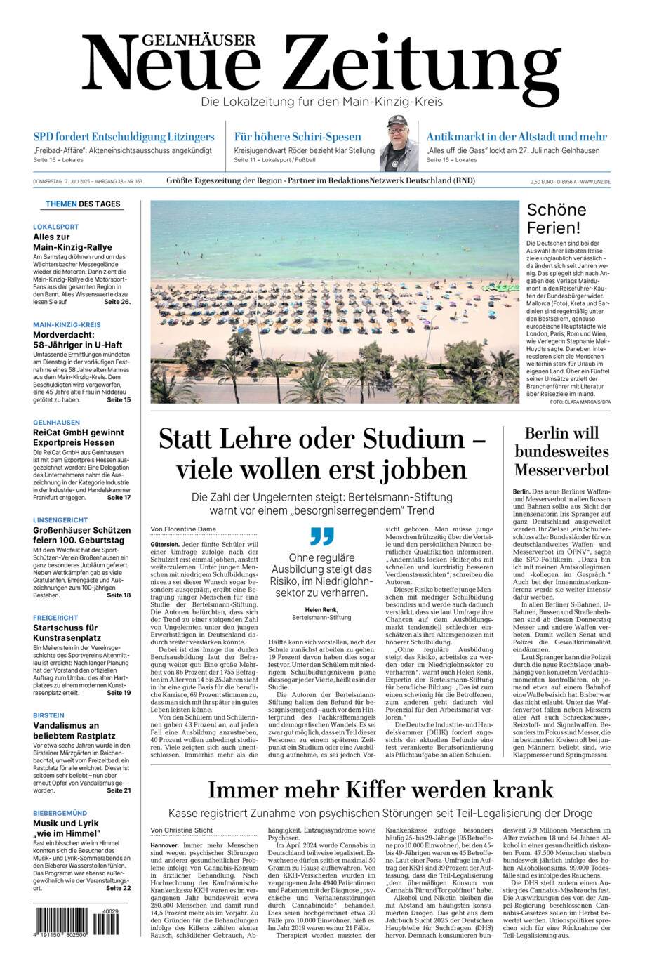 Gelnhäuser Neue Zeitung vom Donnerstag, 17.07.2025