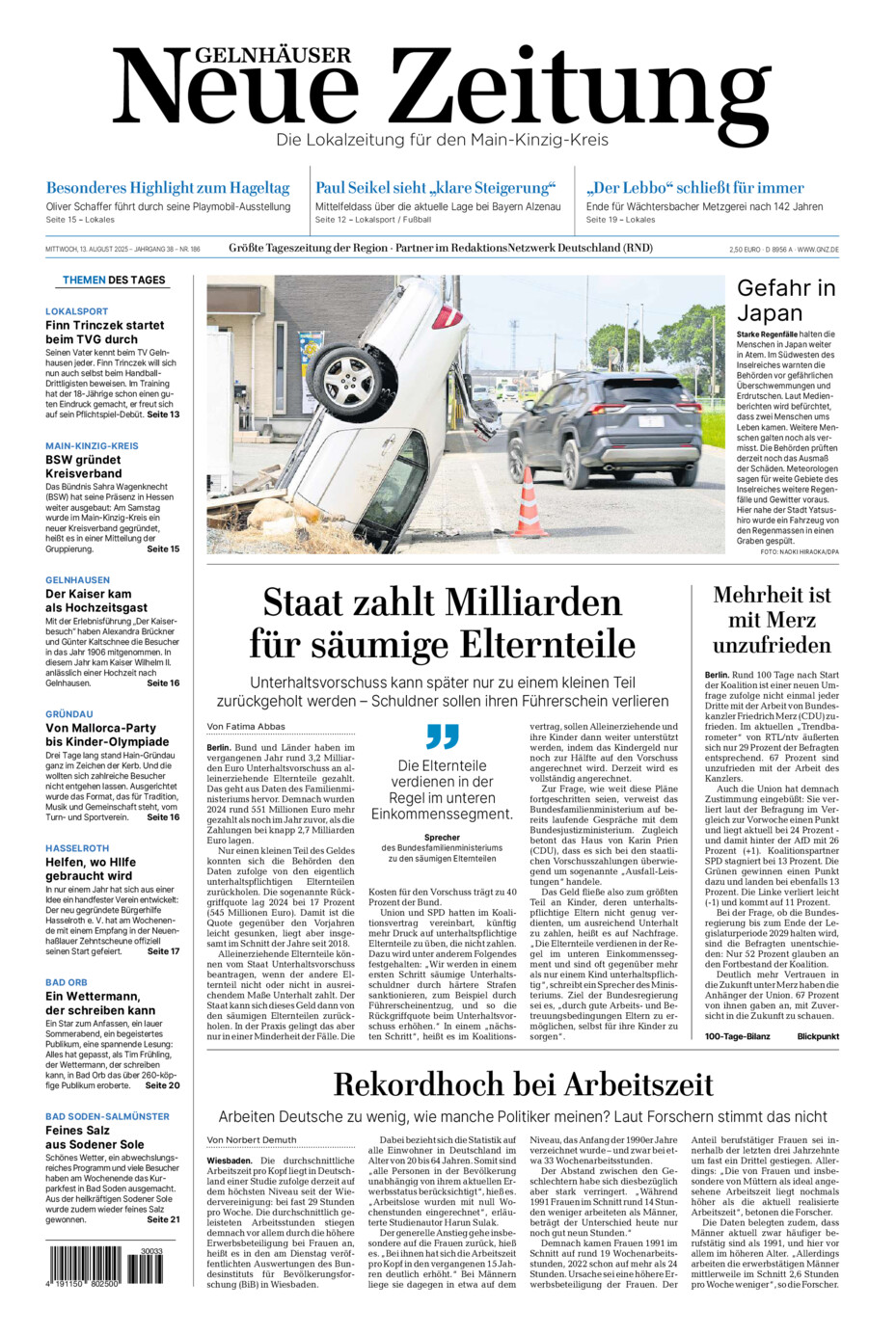 Gelnhäuser Neue Zeitung vom Mittwoch, 13.08.2025