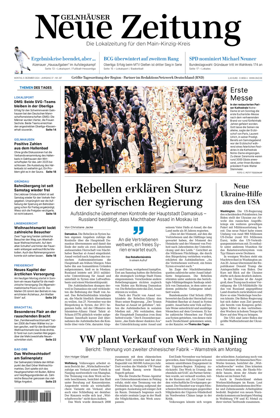 Gelnhäuser Neue Zeitung vom Montag, 09.12.2024