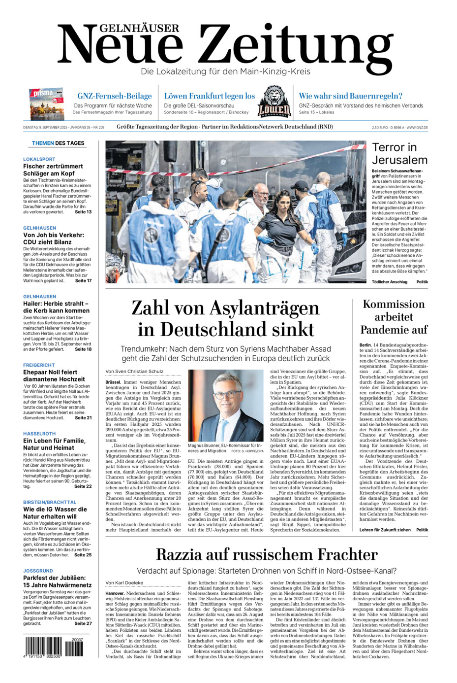 Gelnhäuser Neue Zeitung vom Dienstag, 09.09.2025