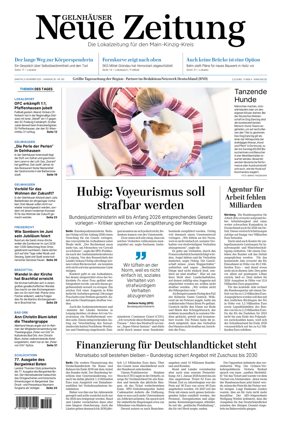 Gelnhäuser Neue Zeitung vom Samstag, 08.11.2025