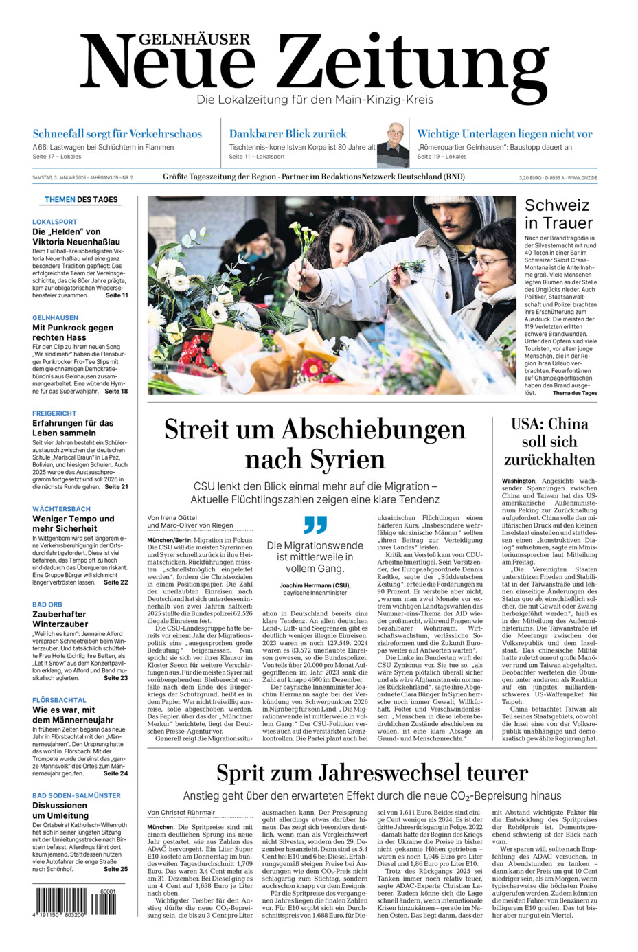 Gelnhäuser Neue Zeitung vom Samstag, 03.01.2026