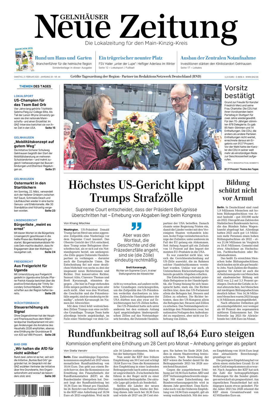 Gelnhäuser Neue Zeitung vom Samstag, 21.02.2026