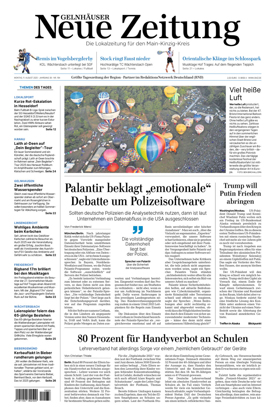 Gelnhäuser Neue Zeitung vom Montag, 11.08.2025