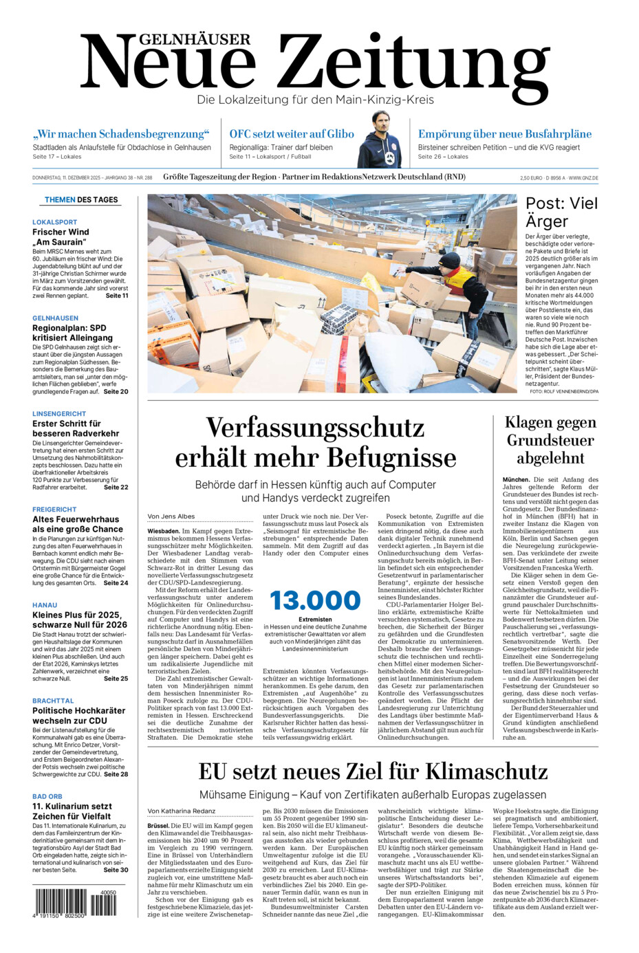 Gelnhäuser Neue Zeitung vom Donnerstag, 11.12.2025